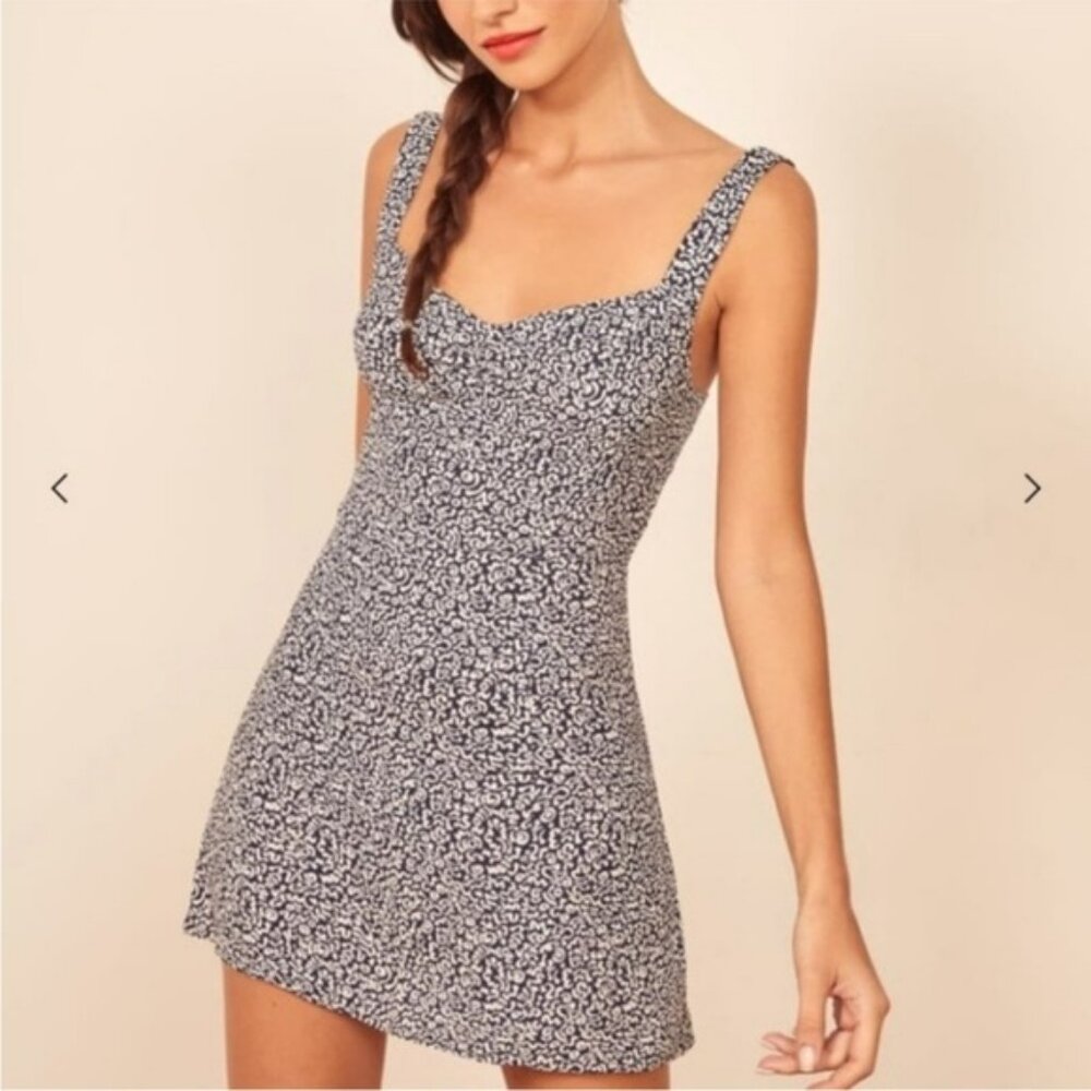Reformation Fairfax Mini Dress in Navy Doodle